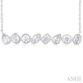 1 ctw Bezel Set Mixed Diamond Cut Fashion Necklace in 14K White Gold